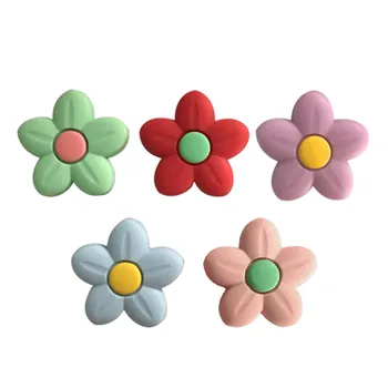 

Hot Sale 5 Pcs/Set Silicone Teether Bead Flower Silicone Beads Baby Chew Bite Loose Beads BPA Free Silicone Nursing Teething Toy