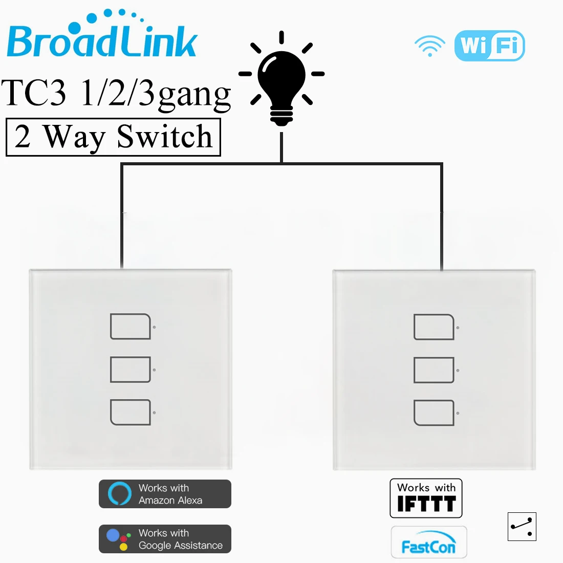 

Высветильник ель Broadlink TC2/TC2S/TC3 настенный сенсорный с поддержкой Wi-Fi, 1/2/3 клавиш