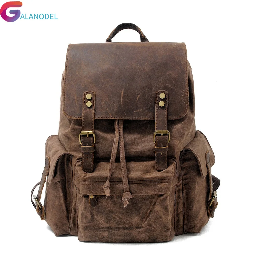 

GALANODEL high-capacity bag with leather male backpack bag Canvas package backpack