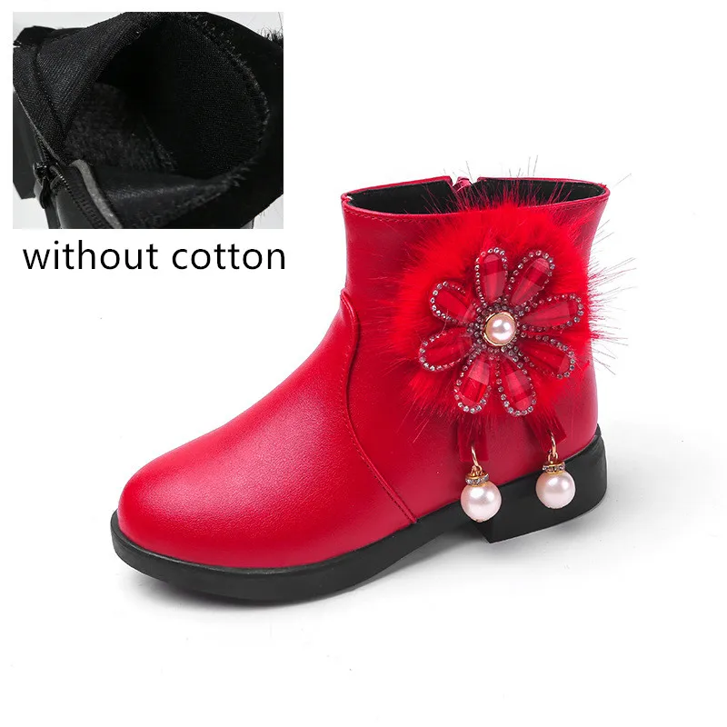 JGSHOWKITO, детская обувь для девочек; в стиле милой принцессы резиновые ботинки для девочек со стразами цветы с жемчугом Кулон водонепроницаемые полусапожки - Цвет: Красный