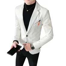 Осенний костюм из искусственной кожи, мужской Корейский трендовый приталенный пиджак, белый, красный, черный, модный пиджак, мужской пиджак