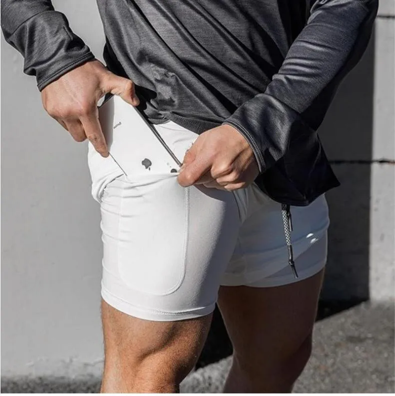 Двухслойные однотонные шорты большого размера, Мужская одежда для фитнеса, спорта, тренировок, быстросохнущие штаны для бега, стиль