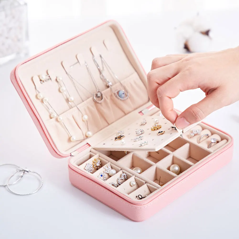 

Travel Jewelry Box Organizer Leather Jewellery Ornaments Case Storage Portable
