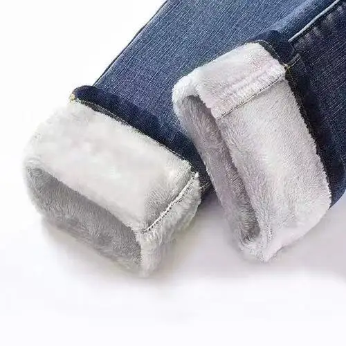 dark blue gray Зимние теплые женские джинсы, повседневные Бархатные женские брюки с высокой талией, женские джинсовые брюки для женщин, брюки плюс си - Цвет: dark blue gray