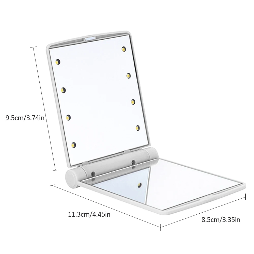 Мини карманное зеркало с светильник для макияжа маленькая ручная складка женские портативные зеркала для путешествий 8 светодиодный косметический инструмент
