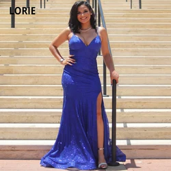 LORIE Sequin Formal Mermaid Evening Dresses Side Split Spaghetti Strap Prom Party Dress Long Gowns with Back Lace-up Custom Made