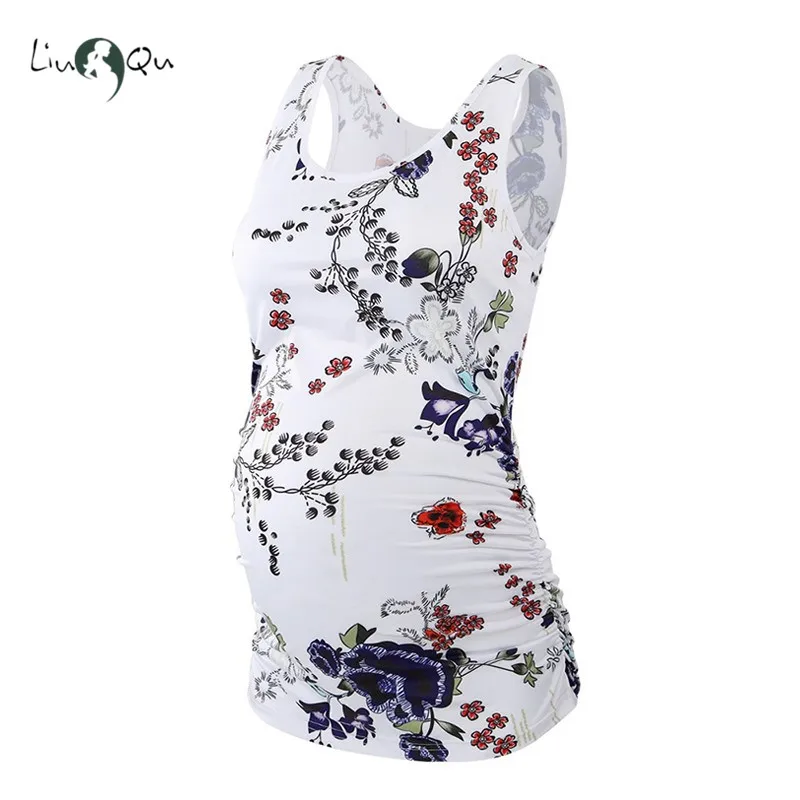 Топ для беременных без рукавов с цветочным принтом топы Одежда Футболка