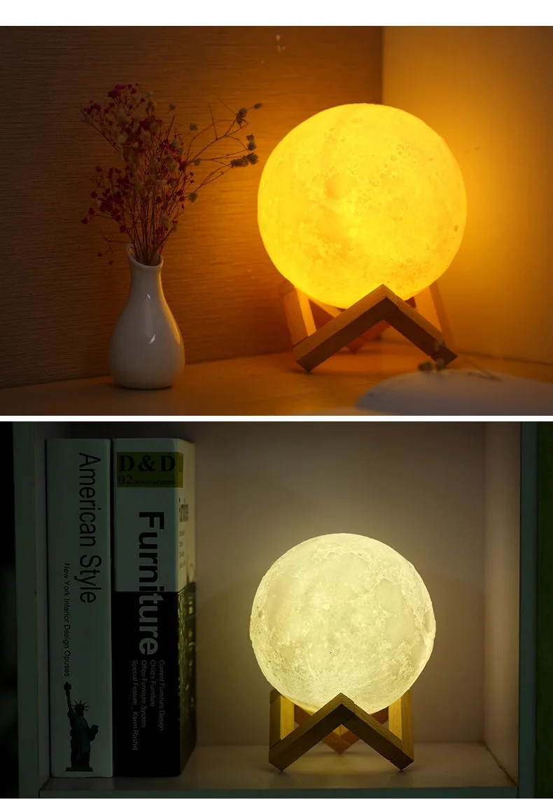 New Design Romantic Night Light 3D Print Moon Lamp From Factory