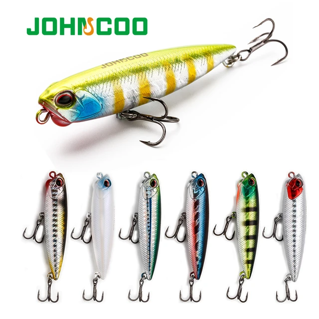 JOHNCOO 70mm 85mm Popper Fishing Lure 5.8g 10.5g Whopper Plopper Bass Lures  Floating Rotating Tail Bait Artificial Hard Bait