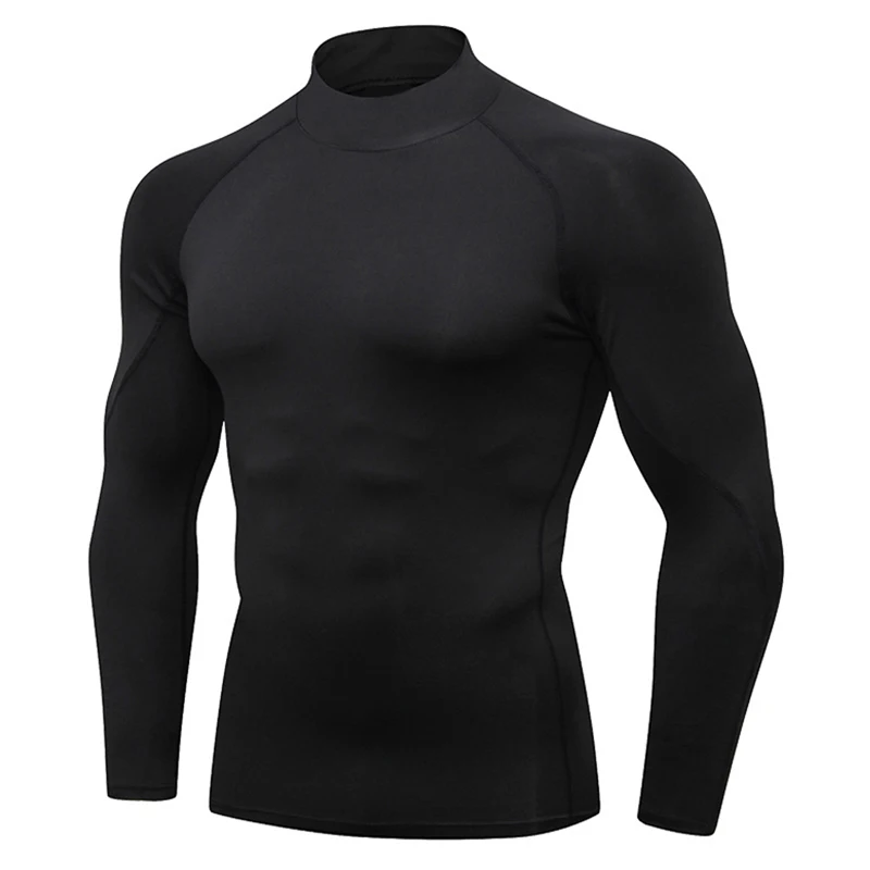 Turtleneck-Black Pui men tiua демисезонные мужские спортивные тянущиеся быстросохнущие компрессионные облегающие футболки с длинными рукавами для фитнеса и бега - Цвет: Turtleneck-Black