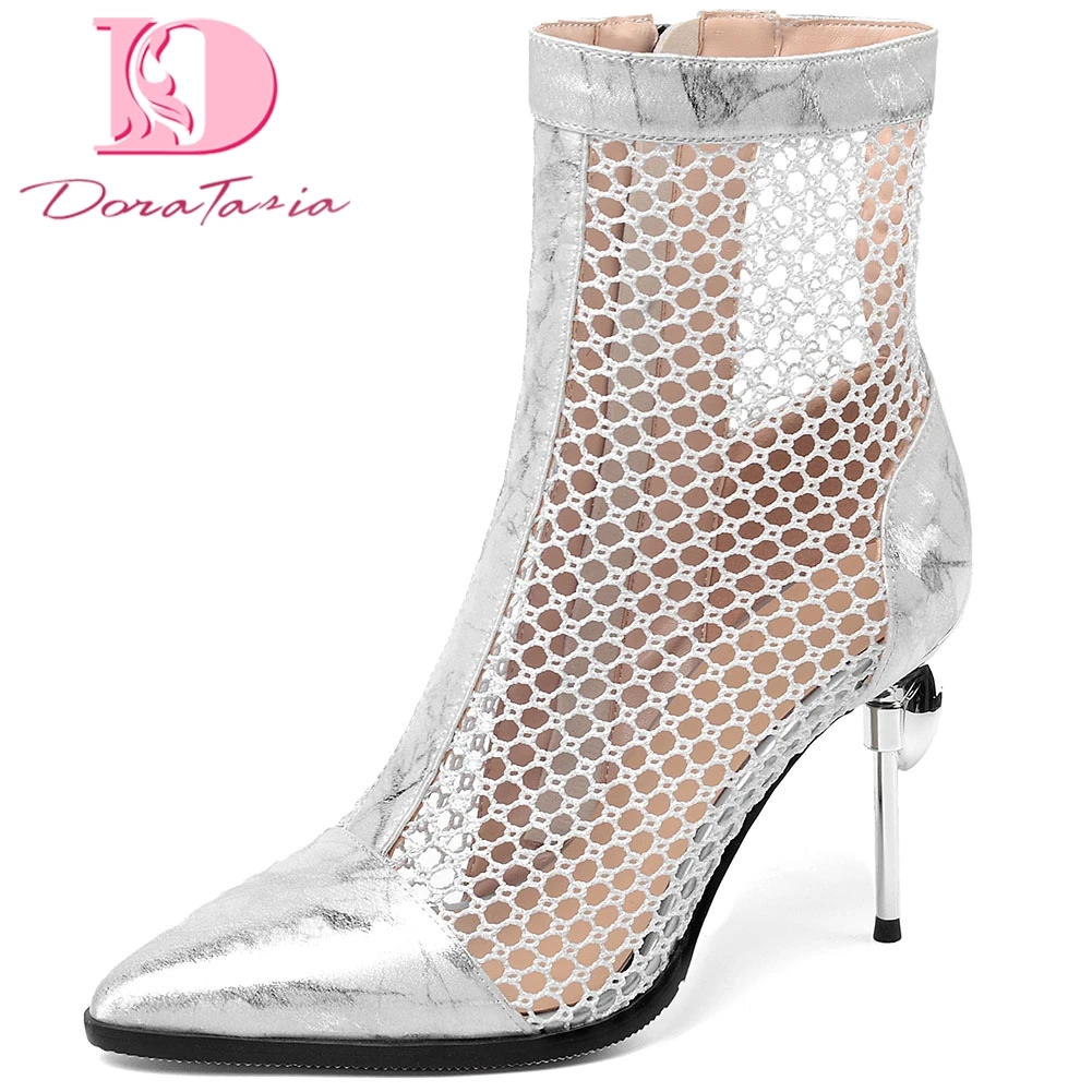 

Doratasia New Arrivals 2020 Plus Size 33-50 Pointed Toe Ankle Boots Woman Shoes Zip Up Thin High Heels Summer Boots Women Shoes