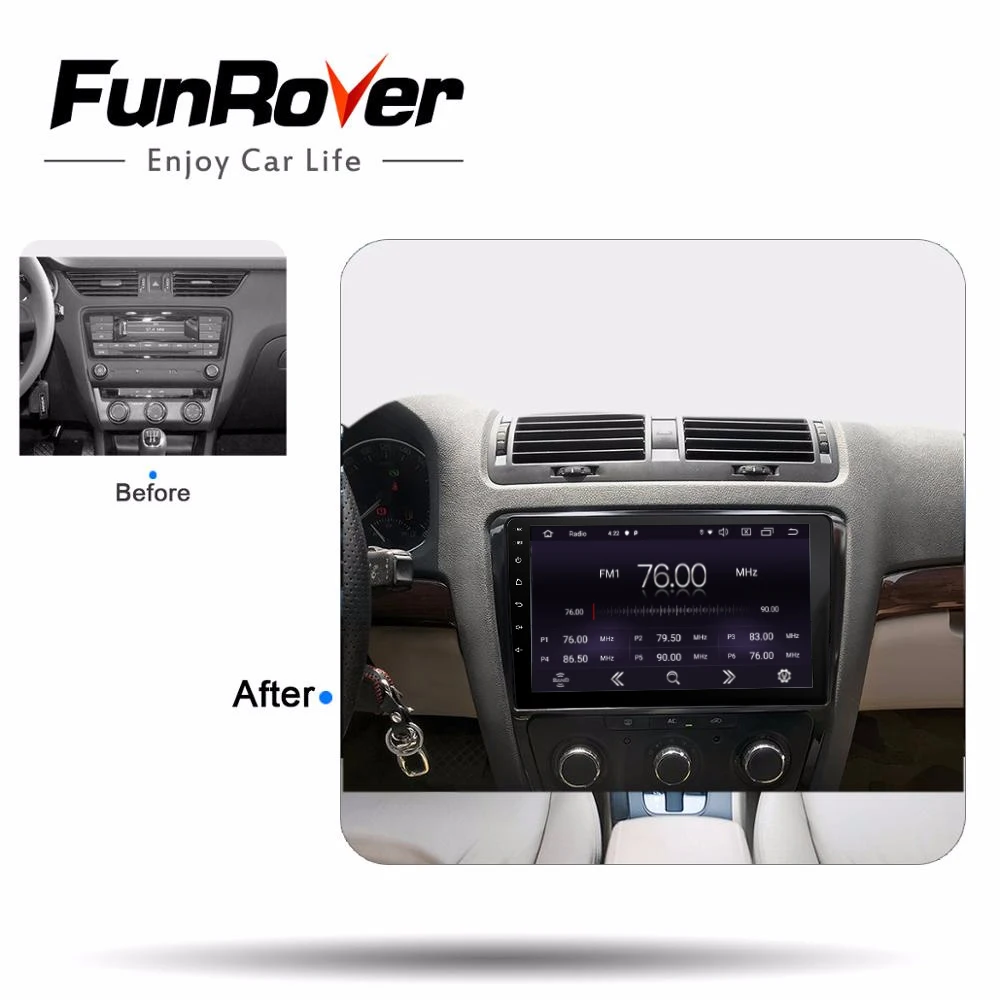 Discount FUNROVER IPS+2.5D android 9.0 car dvd player For skoda octavia 2014-2018 radio gps navigation head unit Audio video stereo wifi 1