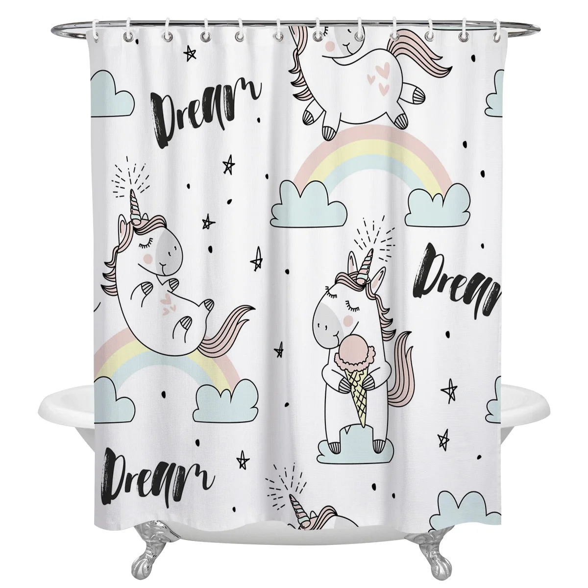 Unicorn Rainbow Cartoon Cloud Dream Print Shower Curtains Polyester Fabric Home Bathroom Decor Large Waterproof Curtain |