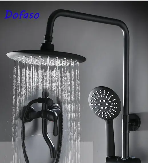 black shower brass Черная круглая система, европейский стиль, роскошный керамический смеситель для душа, установленный на стене - Цвет: black shower brass