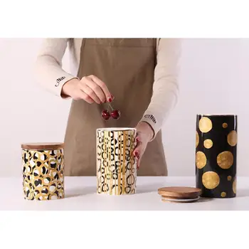 

Ceramic Wood Lid Storage Bottle Jar Kitchen Food Coffee Tea Pot Seasoning Sealed Desktop Decor Container Articulos De Cocina