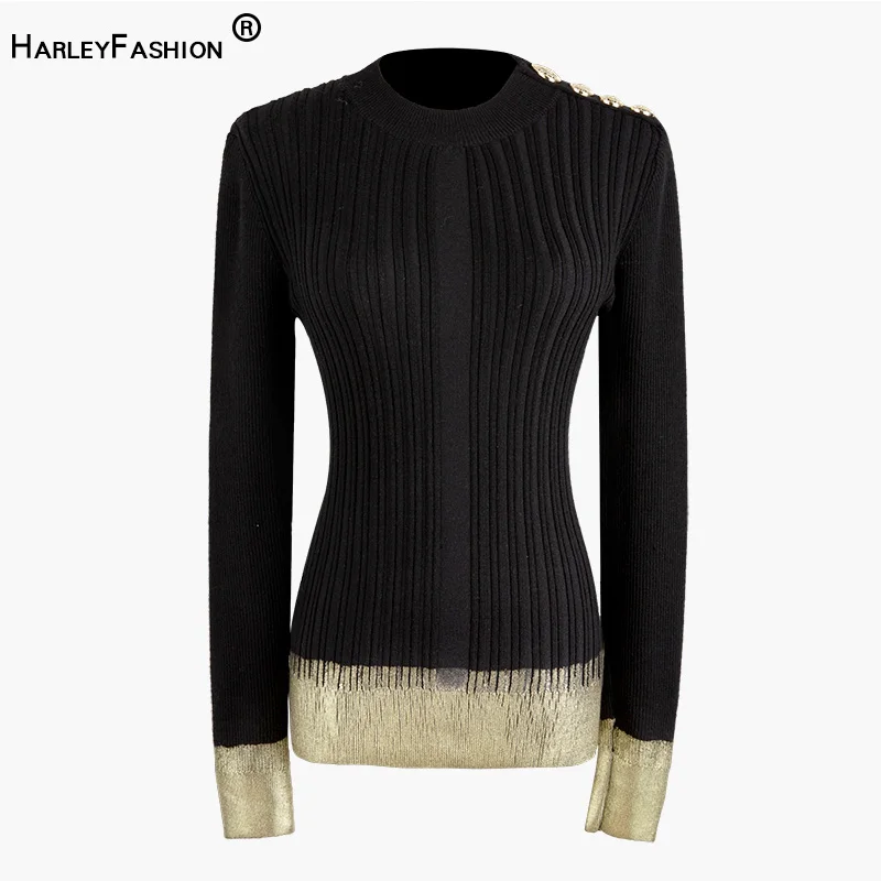 HarleyFashion элегантные женские облегающие дизайнерские черные вязаные пуловеры с