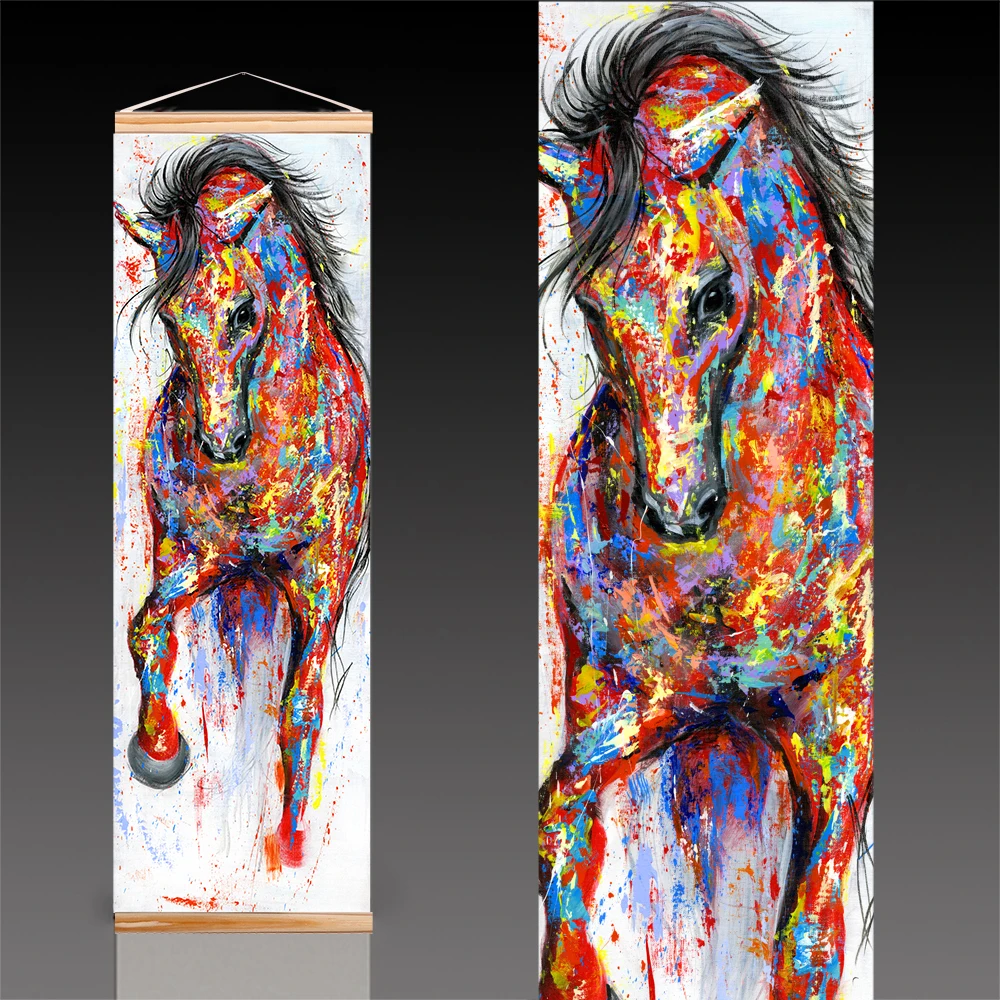 

WANGART Frame Painting Larger Original Running Horse Canvas Oil Painting Wall Art Wooden Scroll Wall Picture For Living Room
