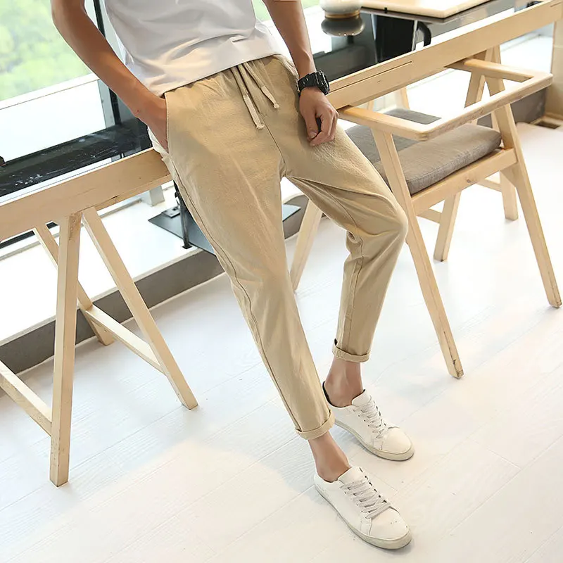 

Summer Capri Pants MEN'S Casual Pants Summer Korean-style Trend Casual 9 Points Skinny Pants 9 Points Linen Pants Ultra-Thin-