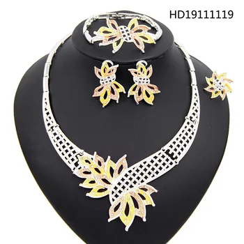 

Yulaili 2019 Exquisite New Fashion African Costume Gold Color Jewelry Sets for Ladies Necklace Earrings Ring Bracelet Wholesale