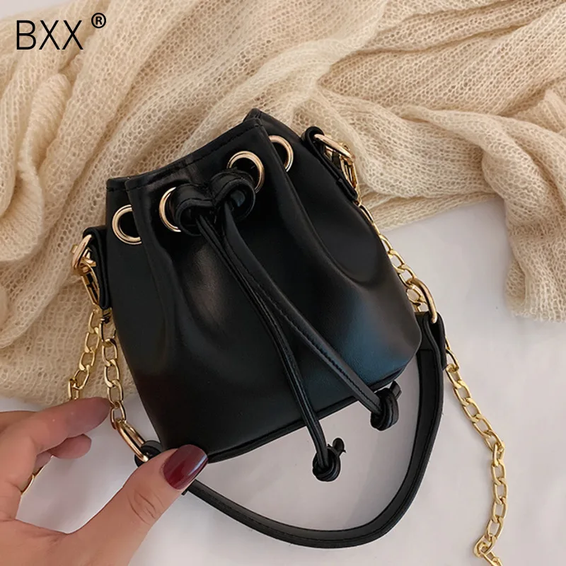 

[BXX] Mini Crossbody Bucket Bags For Women 2020 Quality PU Leather Ladies Chain Designer Handbags Shoulder Messenger Bag HK868