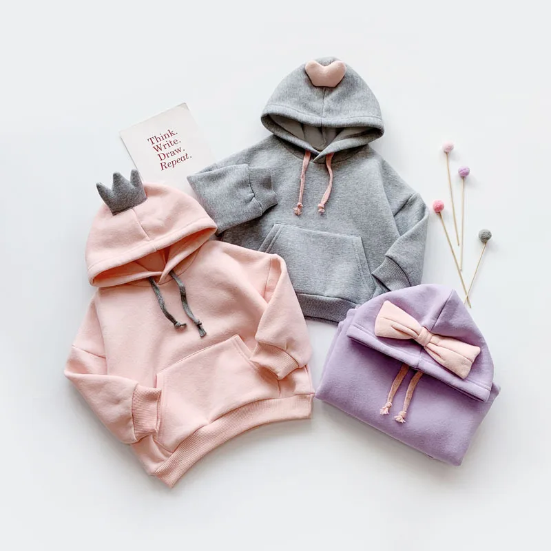 WLG kids/Зимние толстовки с капюшоном для маленьких девочек; Вельветовая плотная Толстовка фиолетового, серого, розового цвета; Теплая Повседневная одежда для детей 1-5 лет