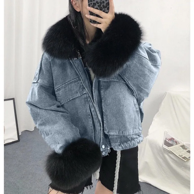 Soft Fur Liner Jeans Jacket Fur Collar 