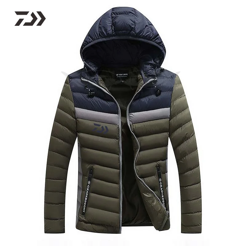 Daiwa Jacket Fishing Clothing Men Clothes For Winte Shitr Keep Warm Thicken Zipper Patchwork Hooded Outdoor Sports Fishing Shirt - Цвет: Армейский зеленый