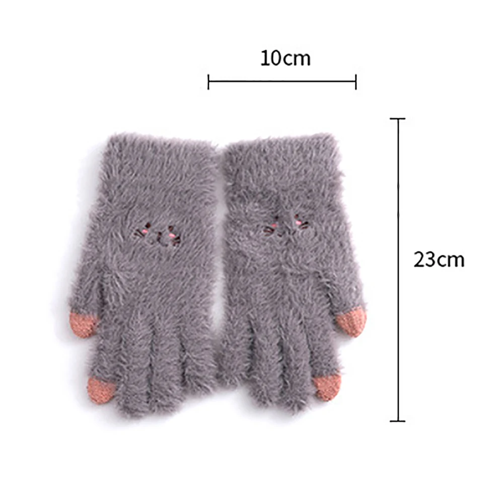 Новые женские уличные Мультяшные Зимние перчатки для экрана handschuhe, вязаные варежки на весь палец