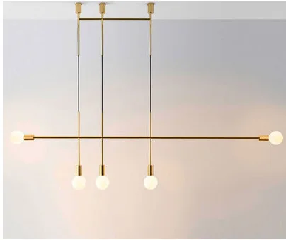 Nordic wrought iron chandelier postmodern electroplating gold bronze geometric line pendant lamp bedroom dining room suspension - Цвет корпуса: Five head