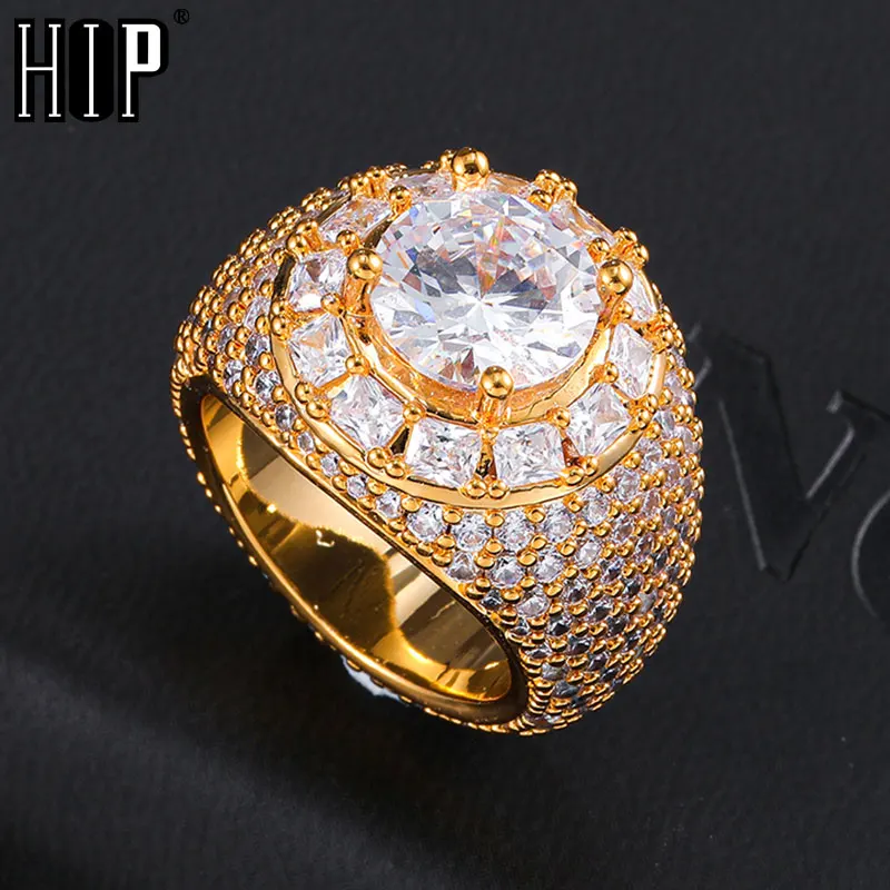 Hip Hop Bling Iced Out Baguette Big Clustered Band Cubic Zircon Rings Tready Copper Zirconia Ring For Men Jewelry