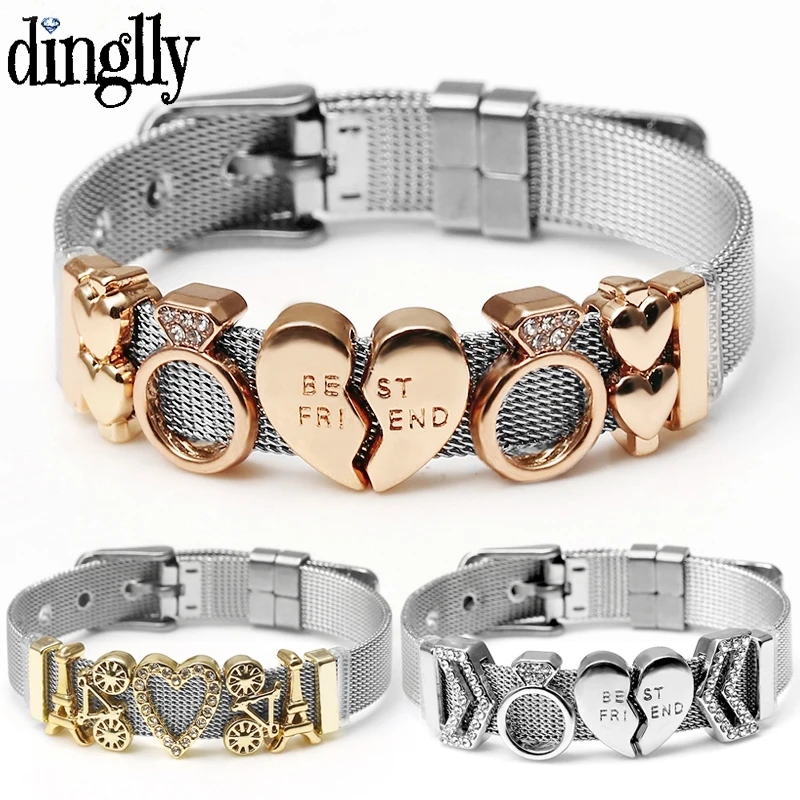 

925 Fashion Silver Stainless Steel Mesh Watch Belt Bracelets For Women Men Couple Rose Gold Lover Heart Charm Bracelet Bangle