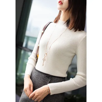 

2019 Autumn And Winter long-sleeved Round Neck Wool Knit Sweater Women Warm Solid Color Basic Pullovers YYY80914
