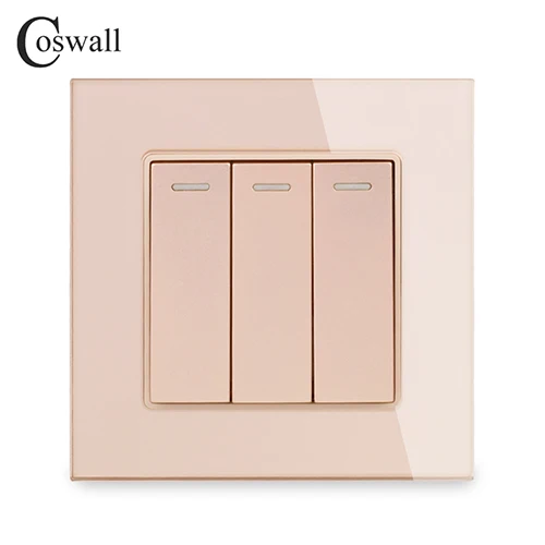 COSWALL 3 банды 1 способ Роскошный Кристалл стекло панель светильник Переключатель ВКЛ/ВЫКЛ настенный выключатель 16A - Цвет: Gold