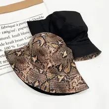 Харадзюку унисекс искусственная кожа Панама Винтаж змеиная 3D печать двусторонняя Двусторонняя Складная Рыбацкая Кепка