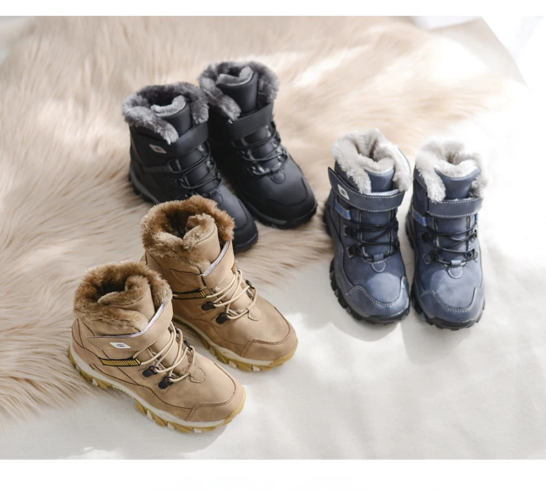 Winter Children Snow Boots Fur Warm Shoes Boys Sneaker Rubber Casual Shoe New Boys Footwear Waterproof Leather Boots Kids