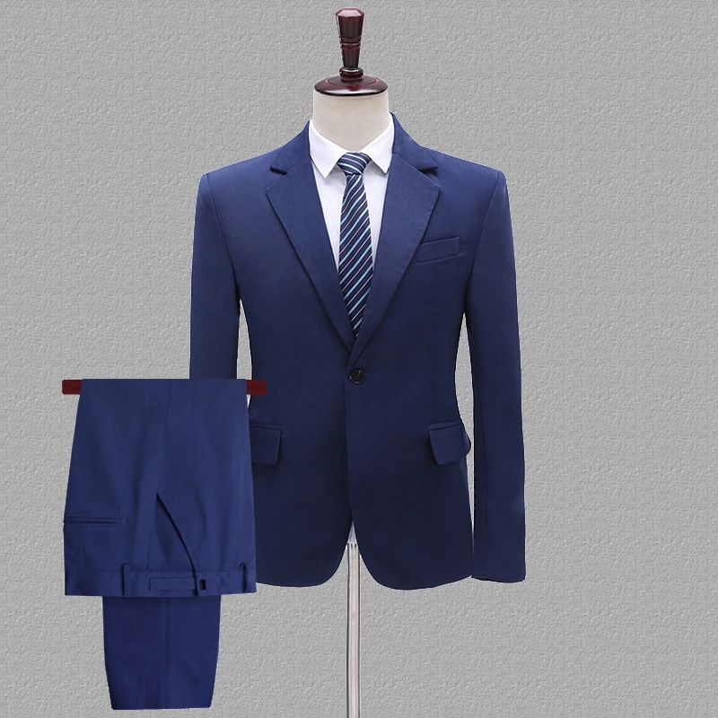 Navy Blue Shenrun мужской костюм из 2 частей сплошной цвет обычный Свадебный Жених куртка брюки Тонкий желтый синий розовый голубой костюмы сценический наряд певец и ведущий - Цвет: Navy Blue