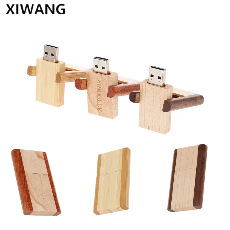 Вращающийся usb 2,0 деревянный USB флэш-накопитель 4 ГБ 8 ГБ Флешка 16 ГБ флеш-накопитель 32 Гб 64 Гб usb-носитель свадебный подарок выгравировать логотип компании