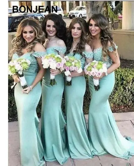 as pic-B Bestsale с открытыми плечами платья подружек невесты русалка платье подружки невесты длиной до пола для подростков Свадебная вечеринка - Цвет: as pic-B
