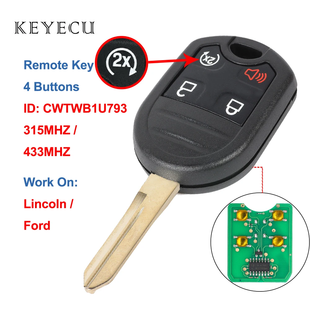 Keyecu 4 кнопки дистанционный ключ брелок от машины 315 МГц/433 МГц для Ford Explorer F150 250 350
