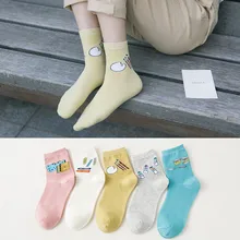 5 пар, женские хлопковые носки, Повседневные Носки с рисунком медведя, кота, кролика, животных, милые забавные носки для девочек