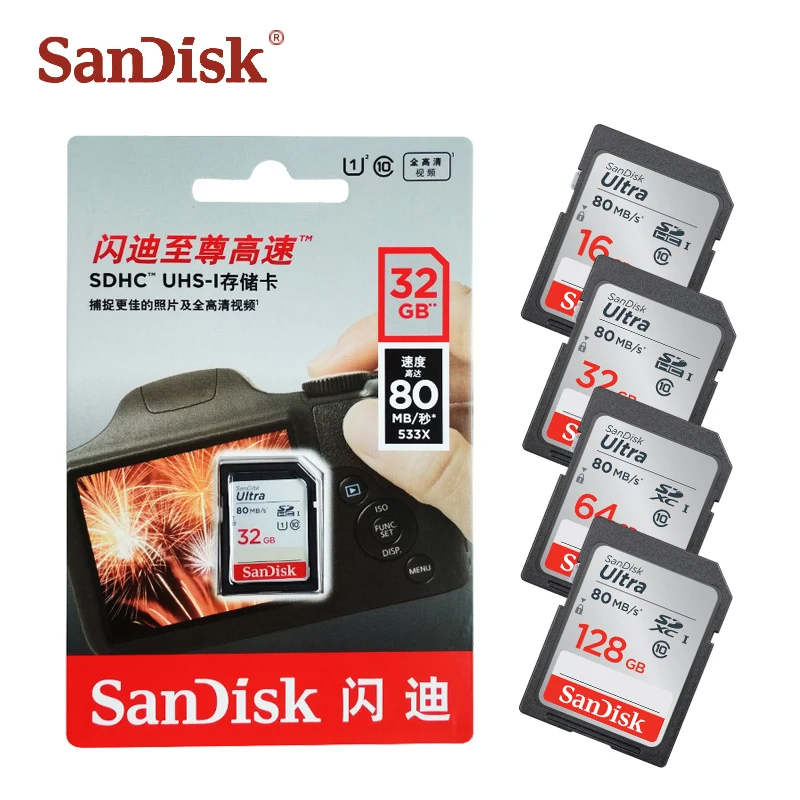 SanDisk Оригинал 128 ГБ sd-карта для камеры 80 МБ/с./с Карта памяти класс 10 64 флэш-карты 32