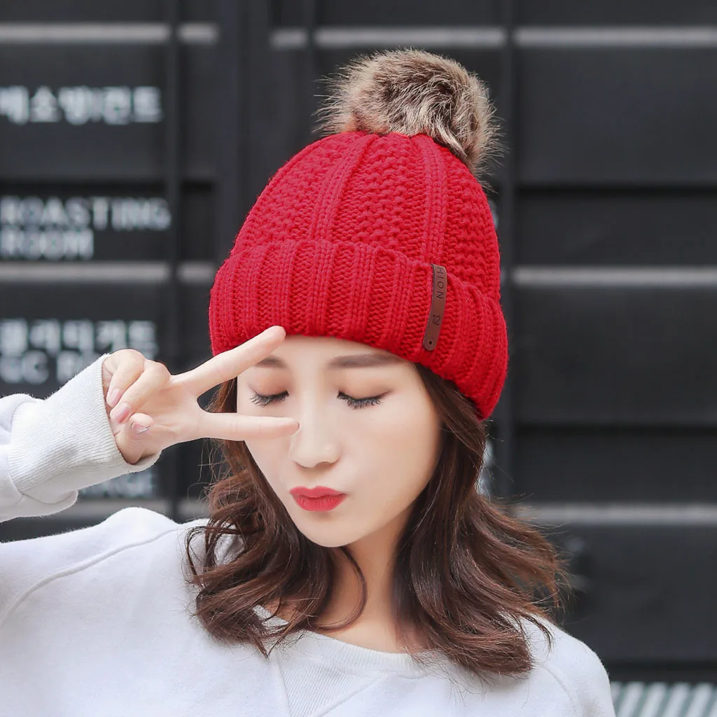 Hairball Beanie, женская зимняя теплая вязаная шапка, шерстяная шапка, плотная женская шапка Skullies Beanie, Лыжная шапка