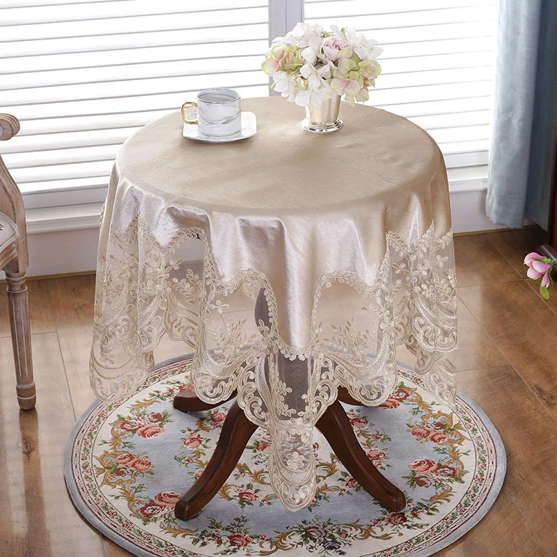  High grade European lace table tablecloth fabric rectangular dining table cover champagne coffee No