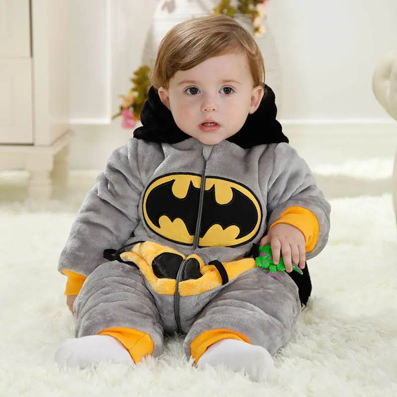 

New Flannel quilted Baby cartoon Romper Hooded batman Clothing Boy Girl Pajamas Animal Onesie Jumpsuit boys clothes Baby Rompers