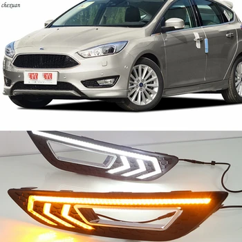 

CSCSNL 2PCS For Ford Focus 3 mk3 2015 2016 2017 2018 LED DRL daytime running lights daylight with Yellow signal fog lamp