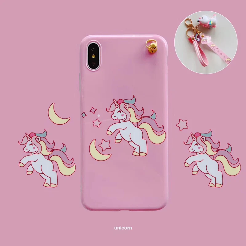 Мягкий чехол для телефона iphone XS max XR X pink Unicorn Для iphone 8plus 7p 6SP 7 8 6 6S милый мультяшный Ститч чехол+ игрушка+ ремешок