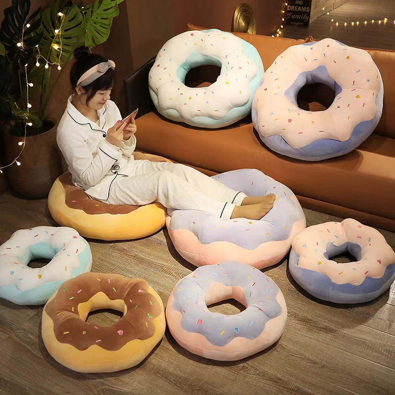 Plush Toys Chair Cushion 45/70cm Chocolate Donut Shaped Seat Cushion Car Mats Plush Pillow Chair Sofa Cushion Cartoon Bread Toast For Kids Grown-Ups