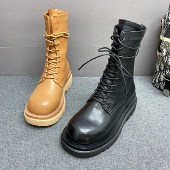 

Women's boots new Korean style square toe zipper Martin boots leather warmth platform lace-up casual boots