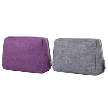 

2pcs Small Makeup Bag For Purse Travel Makeup Pouch Mini Cosmetic Bag For Women Girls - Purple & Gray