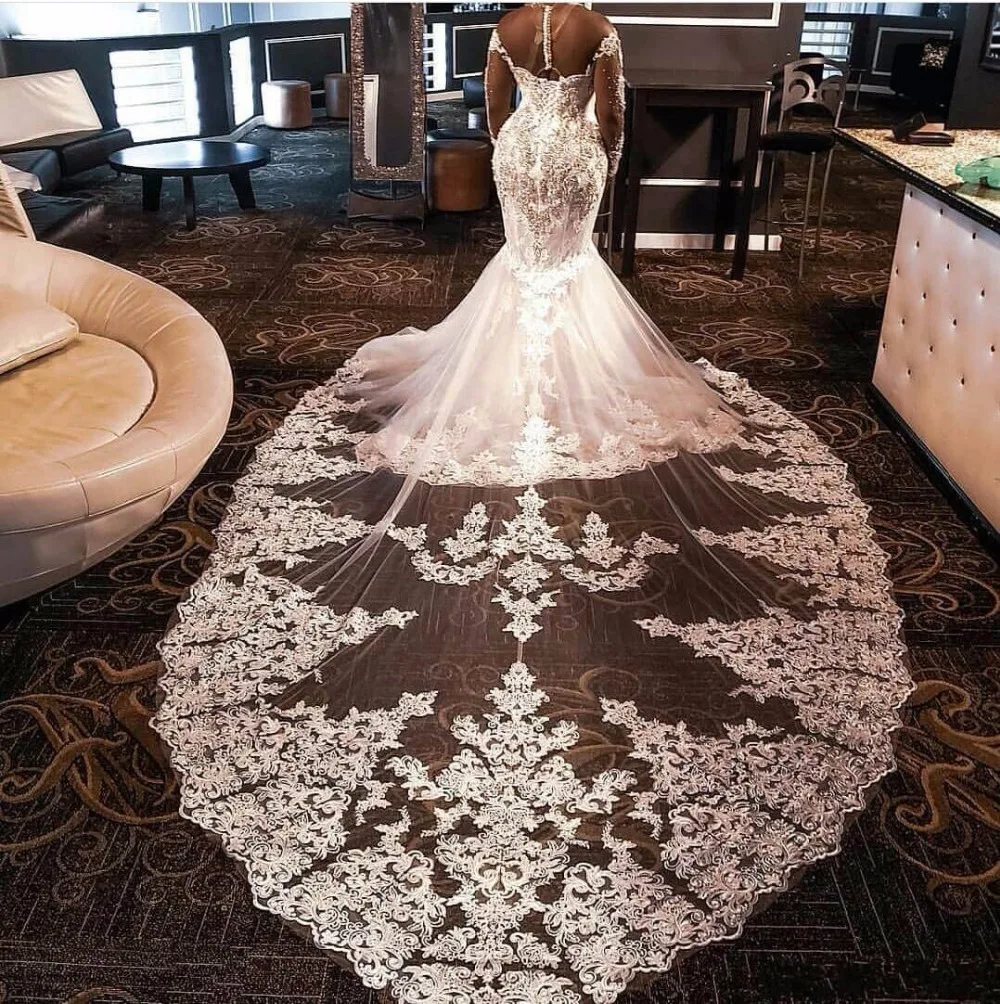 Robe De Mariee роскошное свадебное платье с кристаллами и бусинами, иллюзия, длинные рукава, Русалка, свадебное платье, либанские свадебные платья